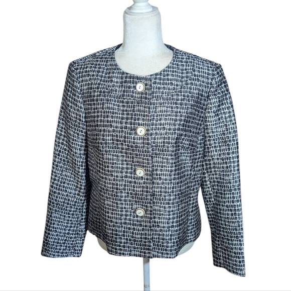 Vtg 90s Talbots Black/ White Blazer Silk Wool Blend Classic Structured Sz 12 - Picture 8 of 10